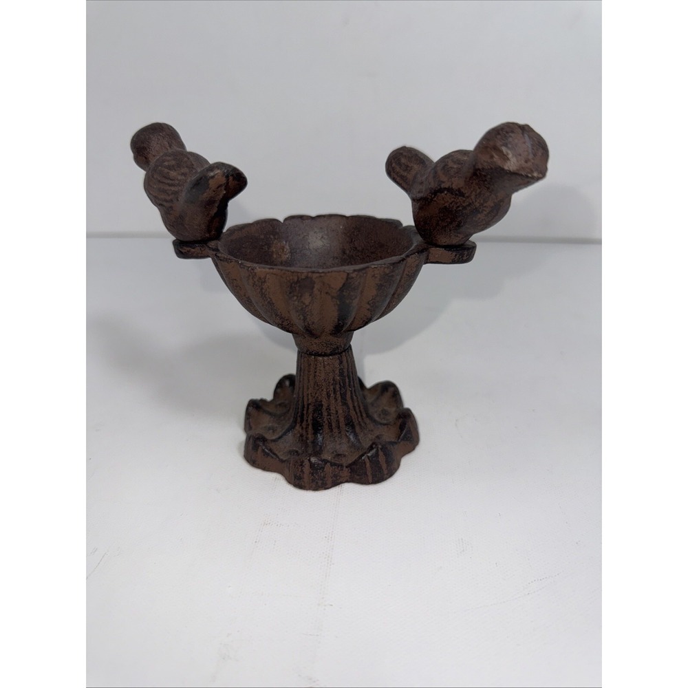 Cast Iron Bird Bath Feeder Trinket Dish Ring Holder Statue Figurine Vintage 4" T - Picture 3 of 8